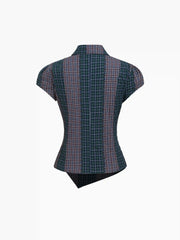 Cotton-blend Asymmetrical Button Two Tone Patched Shirt