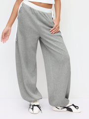 Mid Rise Bowknots Elastic Waist Drawstring Jogger Sweatpants