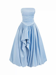 Satin Strapless Ruched Lace-up High Rise Bubble Maxi Dress