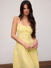 Cotton Scoop Neckline Floral Knotted Maxi Dress