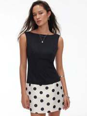 Colorblock Boat Neck Polka Dot A-line Mini Dress