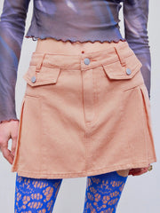 Denim Mid Rise Pleated Mini Skirt