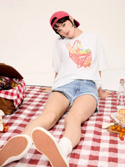 Cotton-blend Fruit Graphic Oversized Short Sleeve Tee