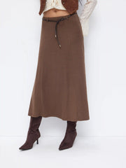 Cotton-blend Mid Rise Ruffle Maxi Skirt With Belt