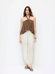 Lace Halter Neckline Draped Oversized Top