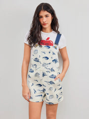 Square Neck Shell Graphic Pocket Romper