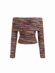 Textured Off-shoulder Striped Ruched Top