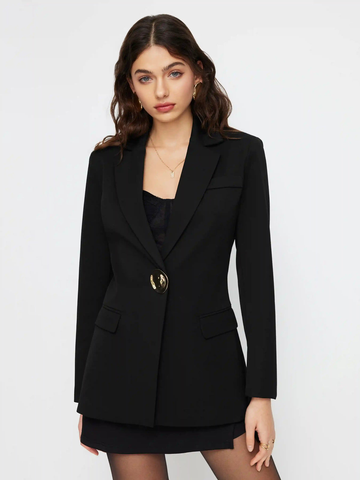Notched Collar Metal Button Blazer