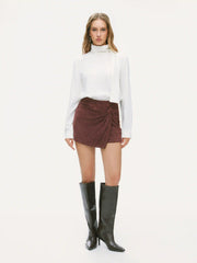 Suede Mid Rise Twist Mini Skort