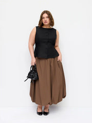 Ruched Bubble Hem Mid Rise Oversized Midi Skirt Curve & Plus