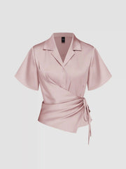 Satin Collar Knotted Shirt