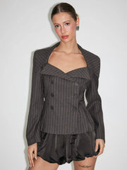 Striped Double Breasted Long Sleeve Blazer