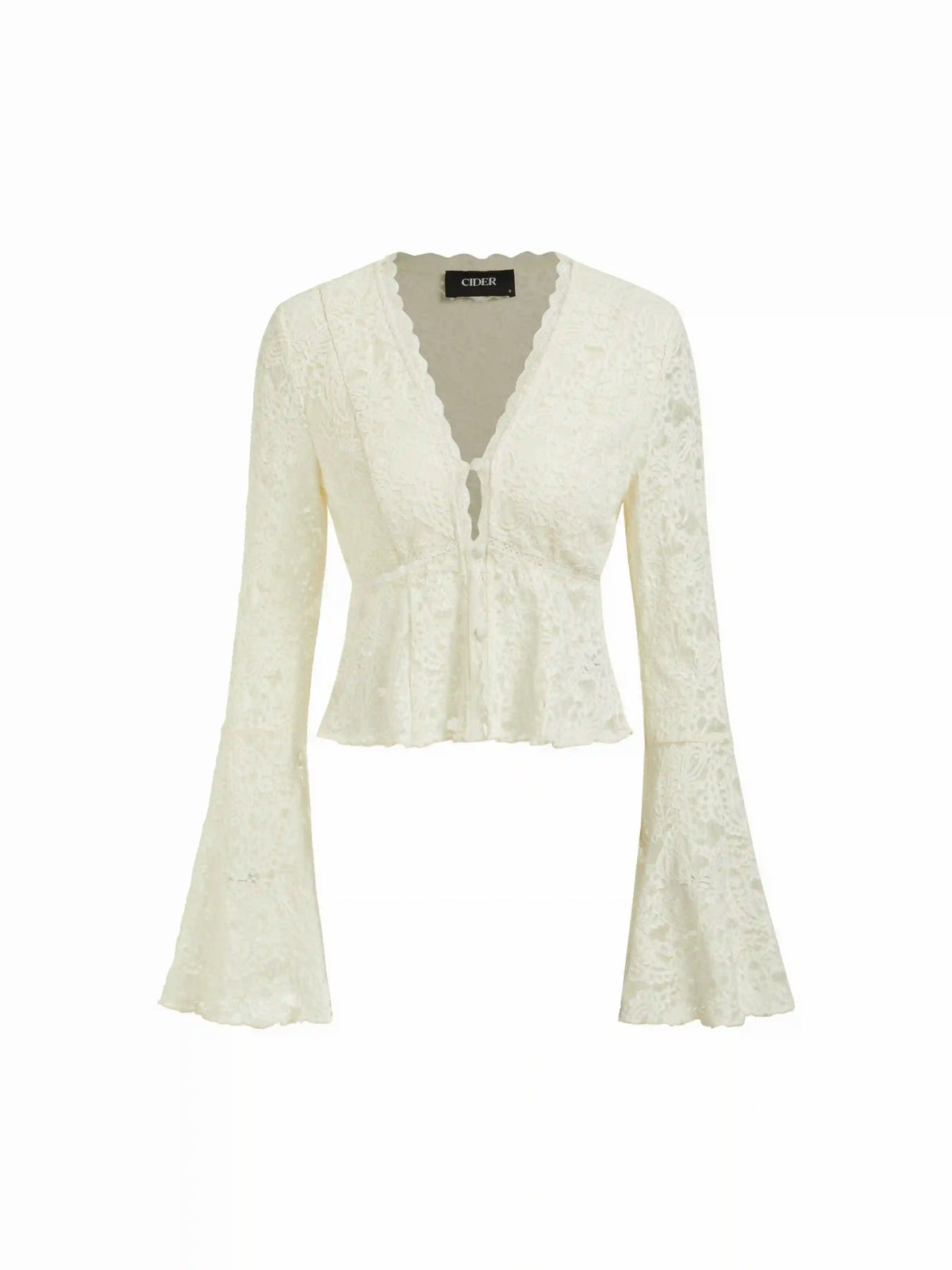 Floral Lace V-Neck Bell Sleeve Cropped Top