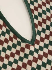Knit Halter Neck Argyle Pattern Tank Top
