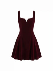 Velvet V-neck Ruffle Mini Dress