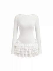 Cotton Boat Neck Broderie Anglaise Layered Mini Dress With Shorts