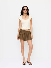 Cotton-blend Mid Rise Bowknot Pleated Shorts