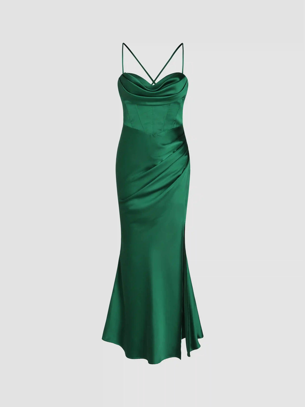 Satin Sculptural Cowl Neck Cami Corset Maxi Dress