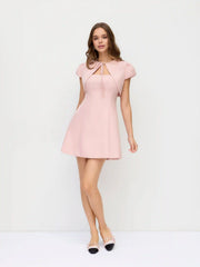 Puff Sleeve Bowknot Shrug & Mid Rise A-line Mini Dress Set