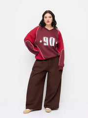 Denim Low Rise Pleated Wide Leg Jeans With Belt Curve & Plus