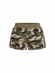 Cotton-blend Terry Low Rise Camo Micro Shorts