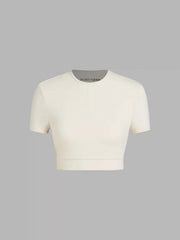 Round Neckline Solid Cut Out Short Sleeve Top