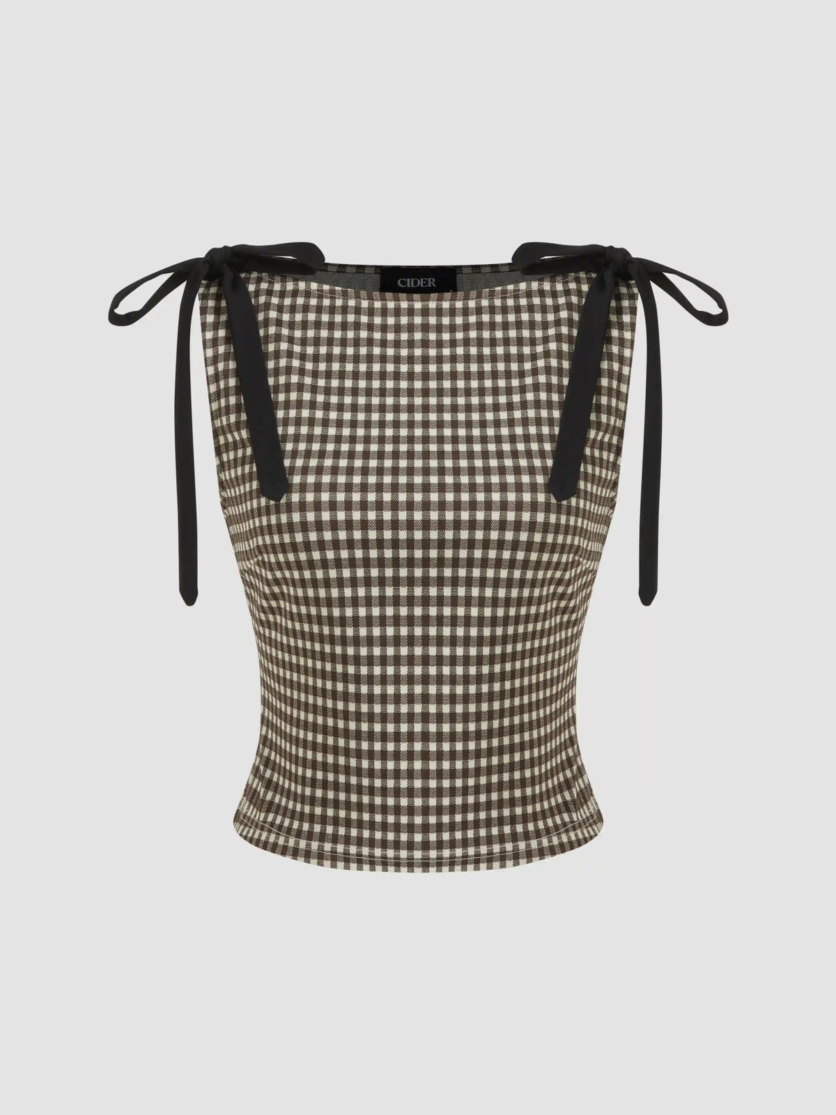 Jacquard Boat Neck Gingham Bowknot Tank Top