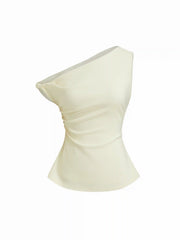 Asymmetrical Neck Twist Ruched Tank Top