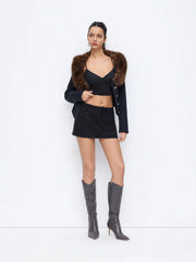 Denim Low Rise Button A-line Micro Skirt