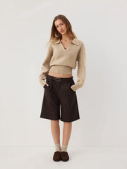 Knit Collar Lantern Sleeve Top