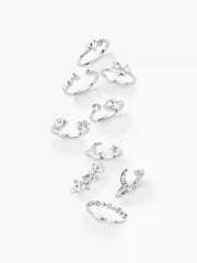 9PCS RHINESTONE DECOR MOON & HEART OPEN RING
