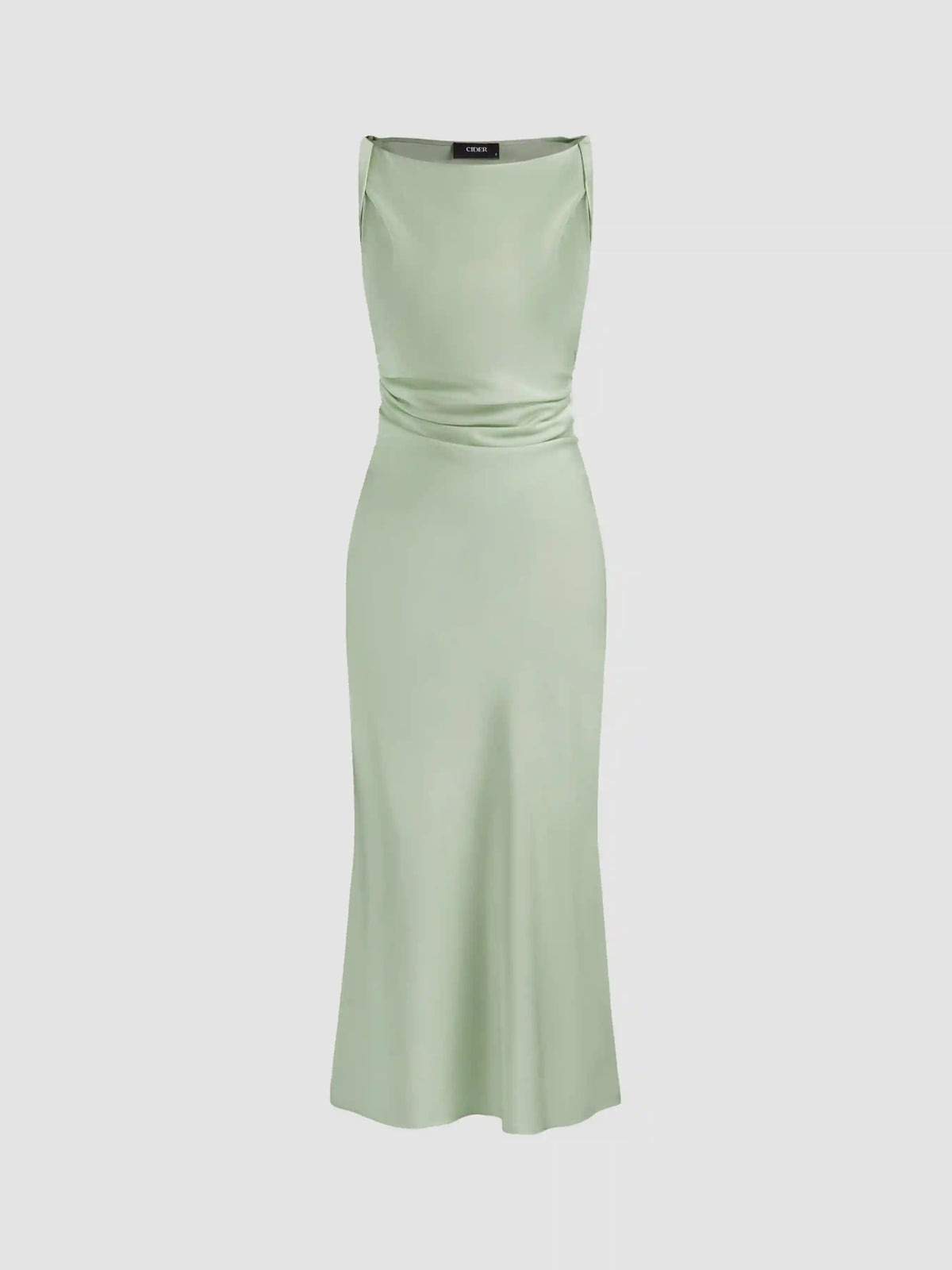 Satin Boat Neck Ruched Maxi Dress