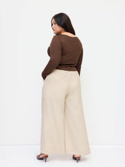 Boat Neck Long Sleeve Top & Mid Rise Straight Leg Trousers With Belt Set Curve & Plus