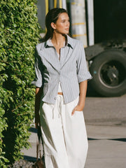 Cotton-blend Striped Collar Shirt