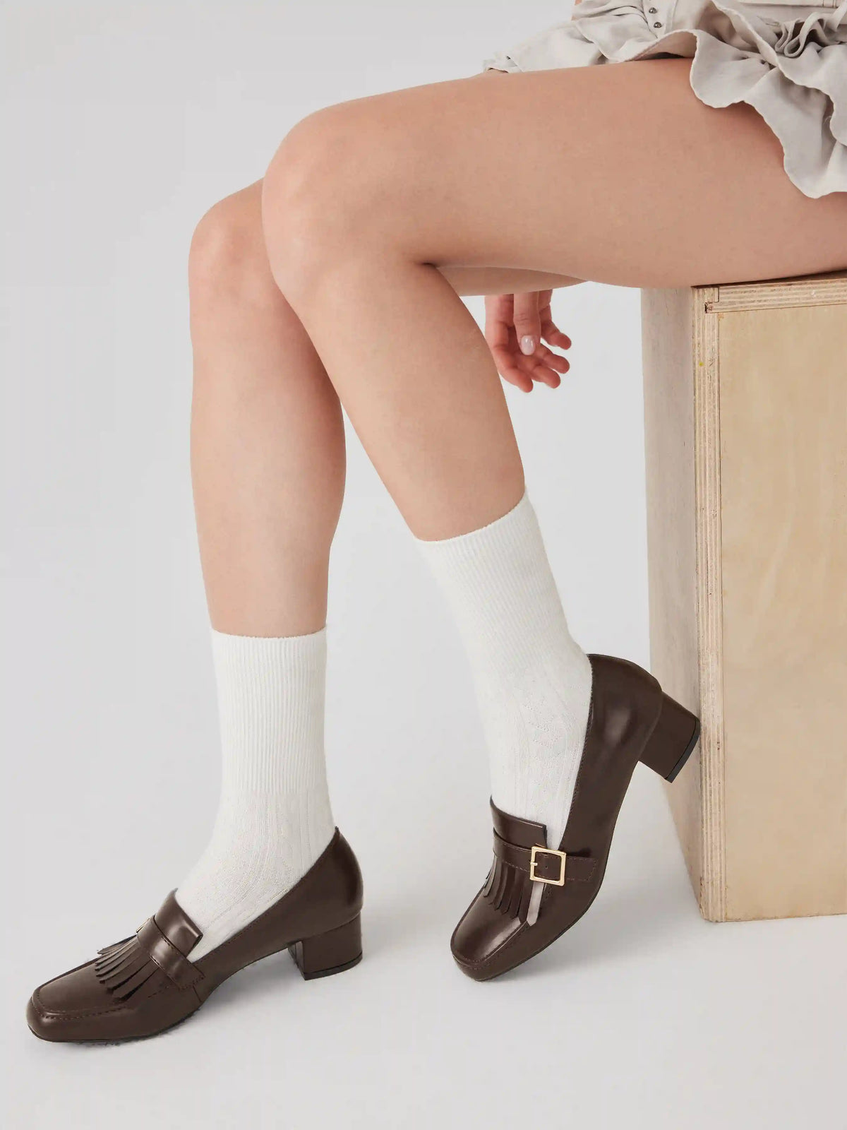 FRINGED CHUNKY HEEL LOAFERS