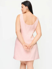 Tweed Square Neck Sleeveless Bowknot A-line Mini Dress Curve & Plus