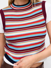 Knit Striped Colorblock High Neck Crop Top