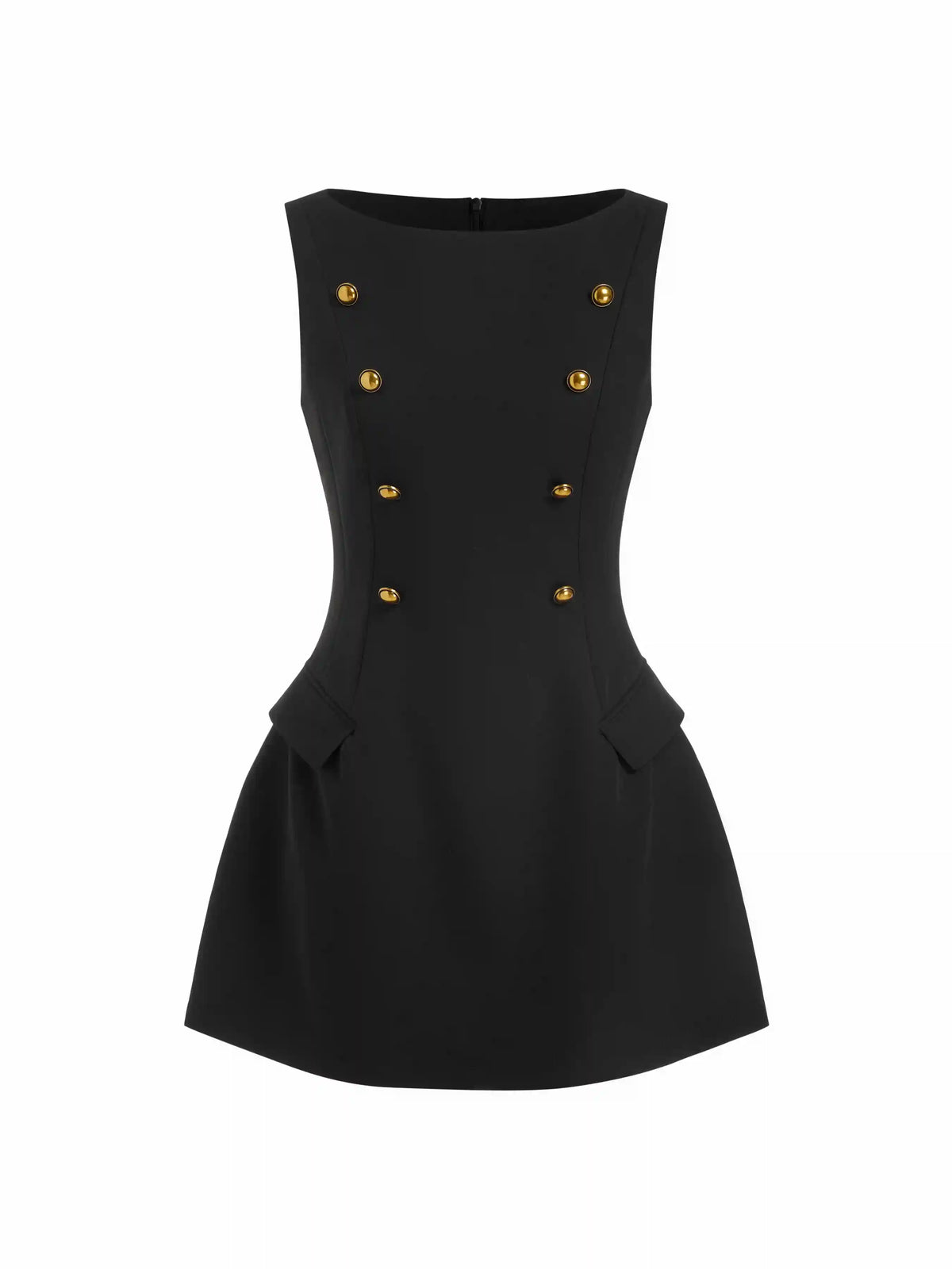Boat Neck Metal Detail A-line Mini Dress