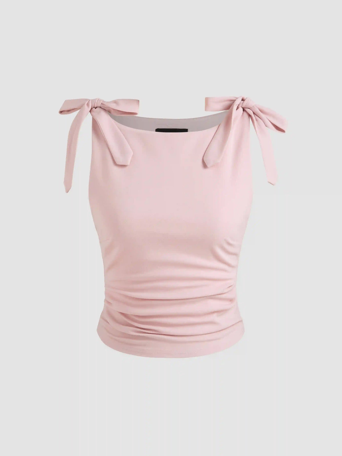 Jersey Scoop Neckline Solid Bowknot Ruched Crop Tank Top