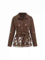 Cotton Floral Embroidery Oversized Jacket With Belt