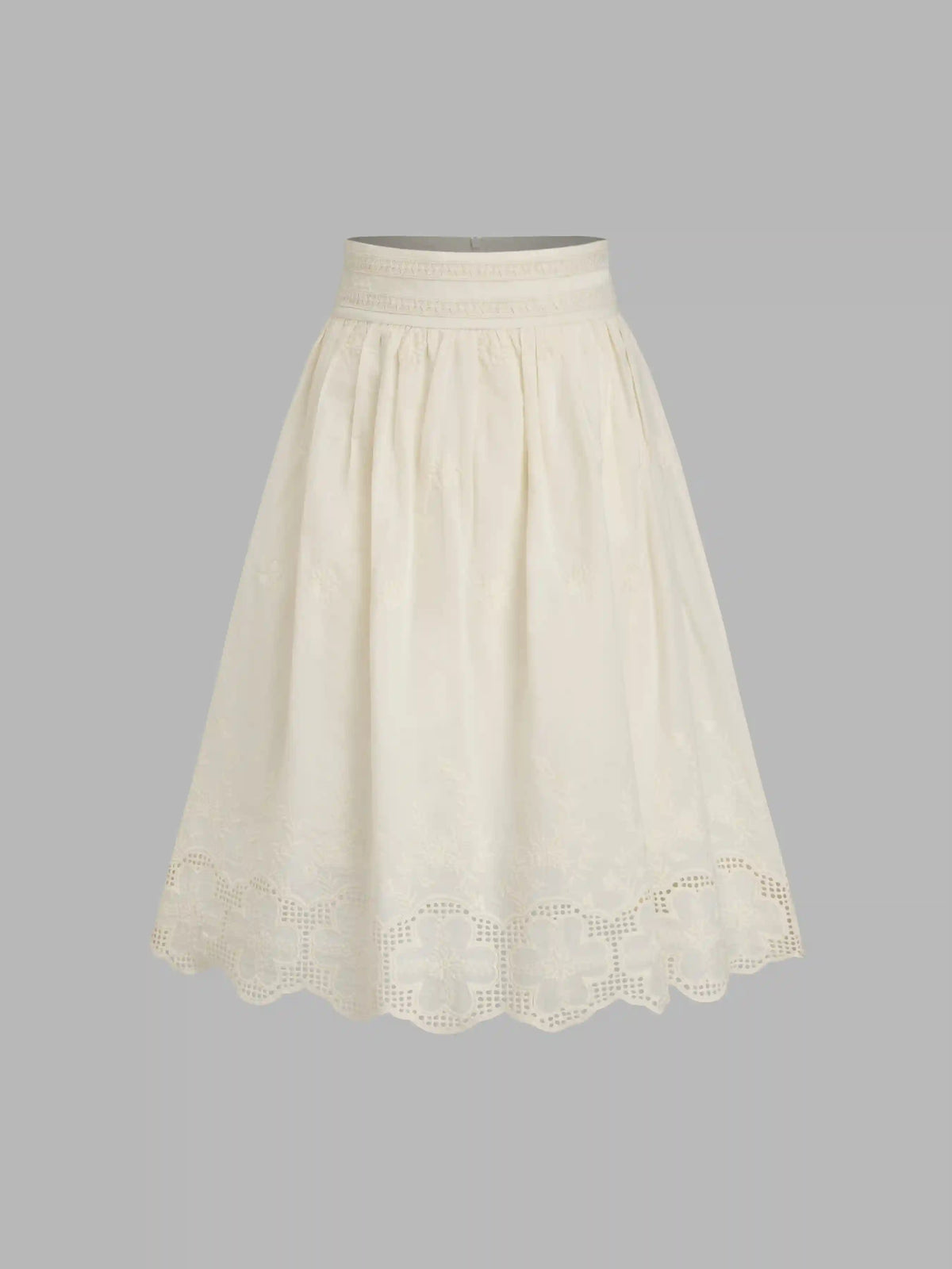 Cotton-blend Mid Rise Floral Lettuce Trim Midi Skirt