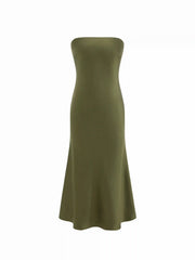 Satin Strapless Tie Back Maxi Dress