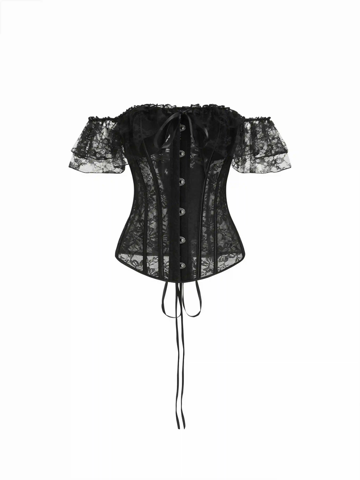 Lace Off-shoulder See-through Lace Up Corset Blouse