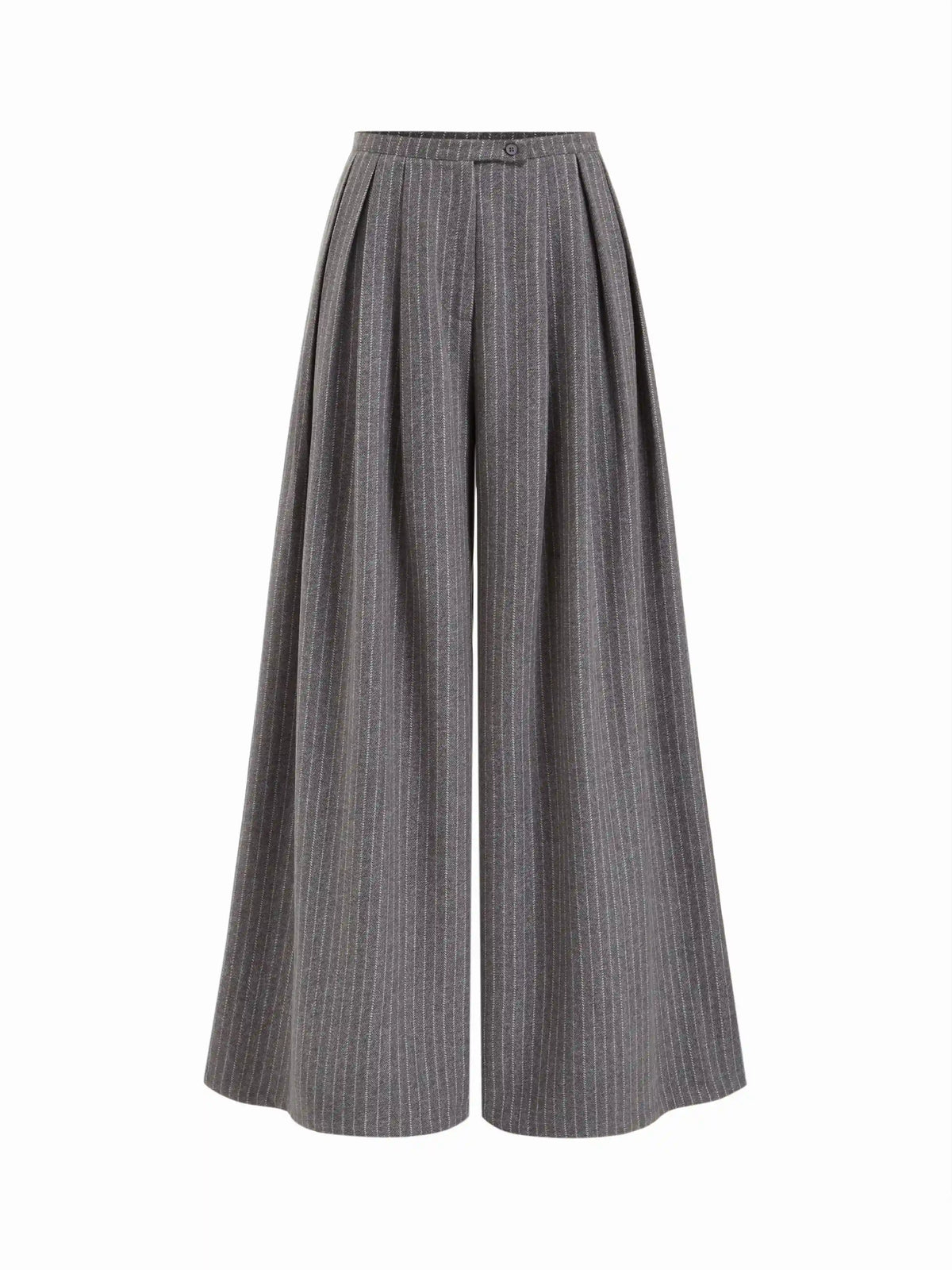 Wool-look Cotton-blend Mid Rise Striped Wide Leg Trousers
