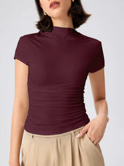 High Neck Ruched Short Sleeve Tee