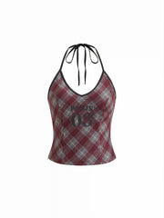 Paris 03 Plaid Halter Neck Crop Top