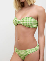 Gingham Flower Ring Bandeau Cheeky Bikini Set