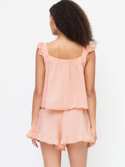Cotton Square Neck Bowknot Tank & High Rise Shorts Loungewear Set