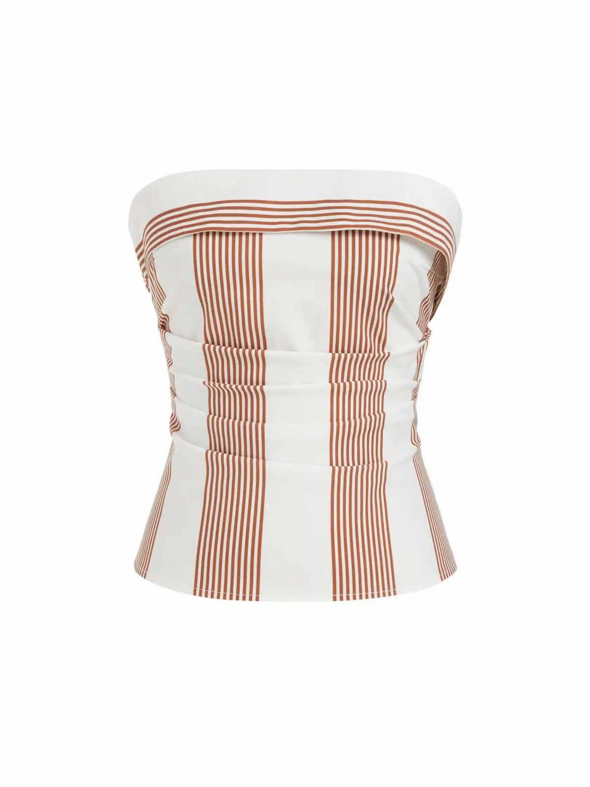 Linen-blend Strapless Geometric Stripe Ruched Top