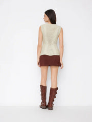 Cable Knit Round Neckline Cinched Waist Longline Vest